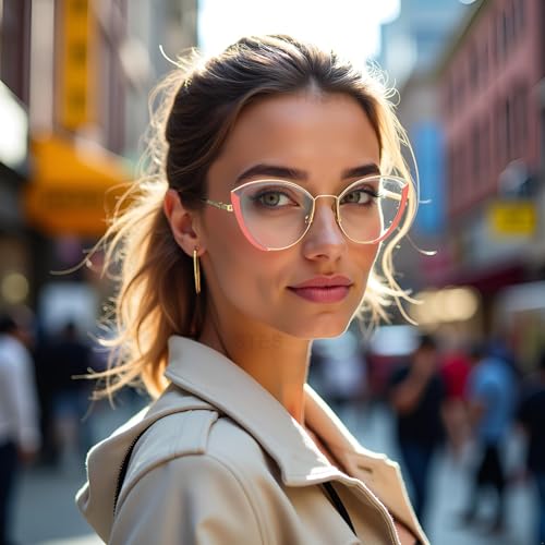 Image of HJSTES Blue Light Blocking Glasses Women Trendy Cat Eye Metal Frame Computer Reading Eyewear(Pink)