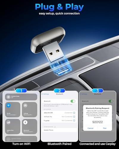 Wireless Carplay For Apple Iphone - Upgrade Wired Carplay To Wireless, Mini T-Shaped For Cars Usb Plug And Play Auto Reconnect, For Portable Automobile Gps Navigation Broadcast Gray - 2