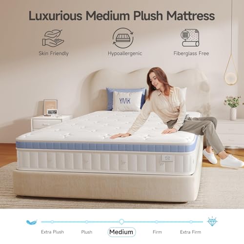 Image of Yaak Twin Mattress 12 Inch, Hybrid Mattress in a Box Twin Size, Individual Pocket Spring Single Bed with Breathable Memory Foam, Pressure Relief, Medium Firm for Teenagers and Kids