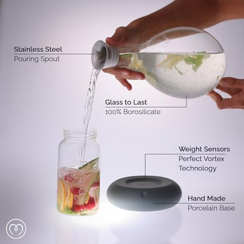 MAYU Swirl, Structured Water Device, 1.5 Liter Glass Pitcher, Rechargeable Ceramic Base (Dolomite), Enhance Reverse Osmosis, Purified or Filtered Water, Vortex Oxygenates, Supports Cellular Hydration