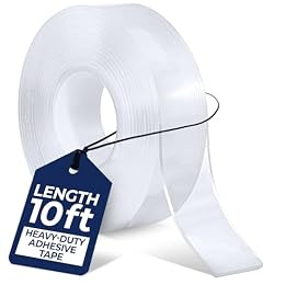 Perco Double Sided Mounting Tape Roll, Clear Nano Tape, 1"x120" (10 ft) – Strong Reusable Adhesive for Wall, Shelves, Picture Hanging, Posters, Décor, Crafts, DIY Projects, Custom Lengths