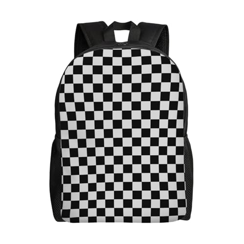 Gray Black Checkered Chessboard Flag Backpack Simple Leisure Travel Backpack Outgoing Daypack 16 inch