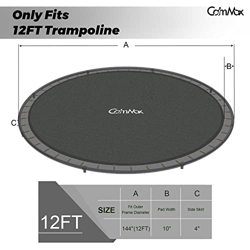CalmMax Universal Replacement Trampoline Safety Pad - Spring Cover Fits All 【12FT】 Frames - Comfortable, Durable and Water-Resistant Black