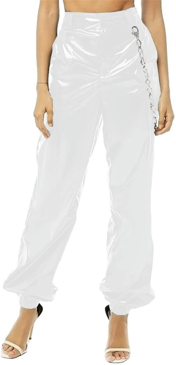 PVC Leather Pants Faux Latex High Waist Buttons and Zipper Streetwear Party Clubwear Customizable