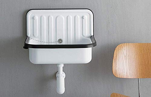 Alape Bucket Sink Wall Mounted Small Service Sink Glazed Steel Utility Sink, With Overflow, Dark Black Trim #TOP4