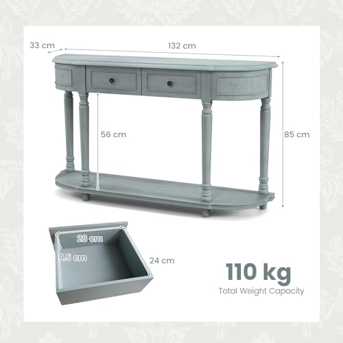 Mesa consola rústica vintage con 2 cajones y estante de almacenamiento abierto, acabado envejecido, mesa auxiliar estrecha para sala de estar, 132 cm detrás del sofá, mesa decorativa para pasillo, - imagen 3