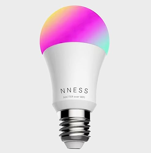 NNESS Smart Home- Matter Over WiFi, LED Smart Light Bulb E27, Works With: Apple Home Kit, Amazon Alexa, Google Home, With Smart Life app no hub Required. 9W. RGBW Warm White. Remote Dimmer. Warm White