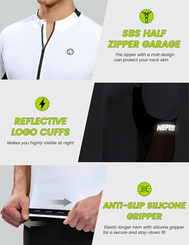 Nepest Cycling Jersey Men Short Sleeve Half Zip Bike Bicycle Shirts 4 Pockets Color Clash Riding Tops White/Black M