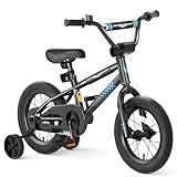 67i 12/14/16 Inch Boys Bike with Training Wheels - 20lbs Lightweight Frame, Adjustable Seat, Durable Pedals, Easy Assembly, Birthday for Outdoor Park (Black Blue, 12 inch)