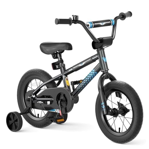 67i 12/14/16 Inch Boys Bike with Training Wheels - 20lbs Lightweight Frame, Adjustable Seat, Durable Pedals, Easy Assembly, Birthday for Outdoor Park (Black Blue, 12 inch)