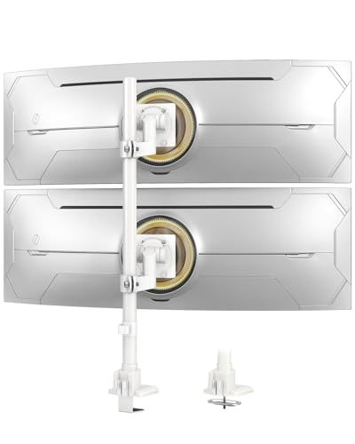 Dual Monitor-Arm Heavy Duty Ultrawide - 24-57 inch Vertical Dual Monitor Mount, Adjustable Stacked Double Monitor Desk Mount Stand, Max Load 59.4 lbs (per Screen), VESA 75/100 mm, White
