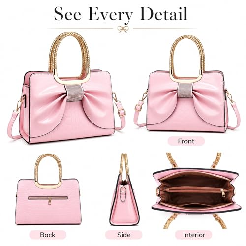 Shoulder Bags for Women, Retro Vegan Leather Handbags with Lock Closure, Y2K Vintage Purse Medium Structured Top-Handle Satchel for Work Travel Party (Pink) — view 4