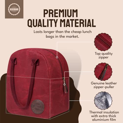 Asebbo Original Lunch Tote – Large Insulated Waxed Canvas Lunch Bag For Women Men, 10L Reusable Thermal Lunch Box, Cute Modern Luxury Cooler, For Work Picnic – Father’s Day Gifts (Passion Red) #TOP1