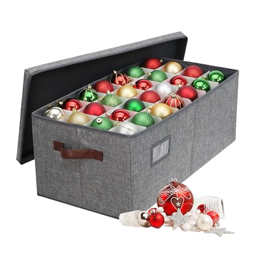 Relaxdays Weihnachtskugel Aufbewahrungsbox 96 Kugeln HxBxT: 26 x 66 5 x 33 cm Polyester Pappe Kugelkiste grau