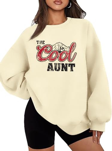 MYHALF Aunt Sweatshirt Cool Auntie Shirt: Women Oversized Auntie Crewneck Sweatshirts Aunt Gift Tops Cute Aunts Club Pullover4