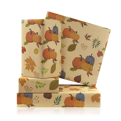 Papier cadeau d'automne pour offrir à Thanksgiving kraft citrouille feuille d'érable 4 feuill