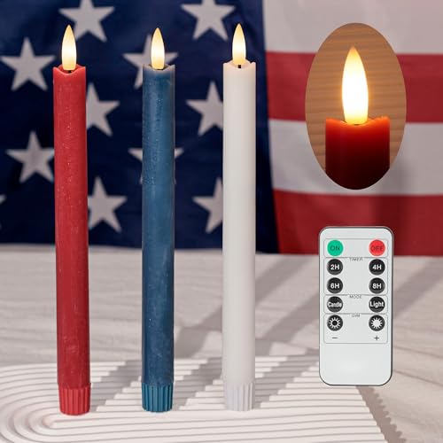 Image of Patriotic Flameless Candles with Remote and Timer, Real Wax Red White and Blue Candles for 4th of July Decorations, 250th Anniversary Battery Operated Candles for Independence Day Celebrations, 3Pack