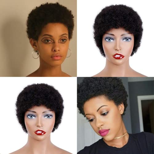 VIOLET Afro Wigs For Black Women Short Wigs For Black Women 4Inch Afro Kinky Curly Human Hair Wig Curly Afro Wigs For Black Women Cheap Wigs Afro Wig Natural Black Color
