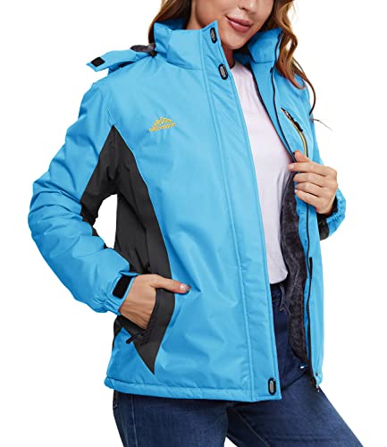 KEFITEVD Winterjacke Damen Kurz Warm Gefüttert Skijacke Wasserabweisend Winter Jacke mit Abnehmbarer Kapuze für Ski Outdoor – Bild 5