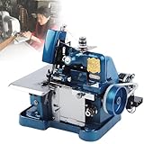 KJHYYPP Overlock-Nähmaschine, 3-Faden, Industriequalität, verstellbare Stichlänge mit Metallrahmen, für schwere Stoffe, inklusive Zubehör. Schwarz. (Blue)