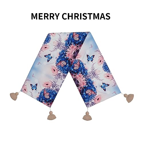 Chemin de table rustique papillon bleu et fleurs pour décoration de Noël - 8