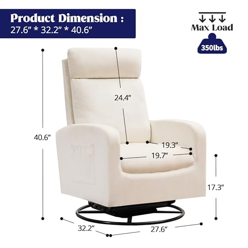 HOMYKA 360° Swivel Glider Rocking Chair, Swivel Rocker Gliding Chair for Nursery, Glider Nursing Chairs with Side Pocket and High Back for Living Room, Bedroom, Velvet Beige - Thumbnail 2