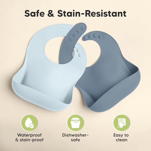 Image of KeaBabies 2-Pack Silicone Bibs for Babies, Toddlers Girl, Boy (Ocean)