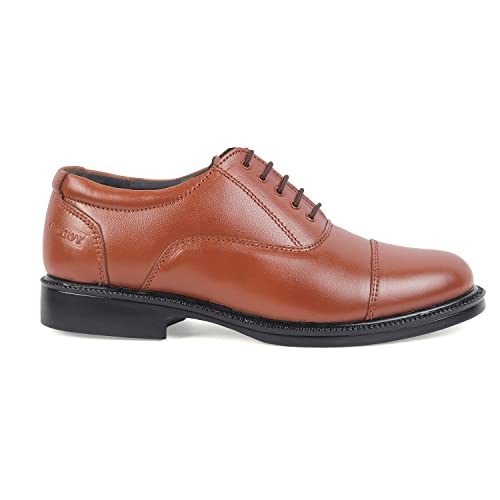 Image of XHUGOY Medium Range Police Oxford Complete-Leather Shoe for Men in Black N TAN (RED) Colour