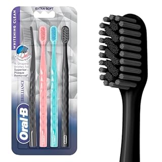 Oral-B Pro Whitening Brilliance Toothbrushes, Extra Soft, Black, Coral and Teal, 4 Count
