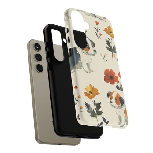 Coque Samsung S24 Plus chiot et fleurs - Protection rigide mate