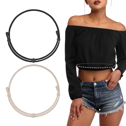 WHIPPY 2Pack Tuck Band Tool for Women Elastic Stretch Belts Tucking Shirts Sweater Cropping Belt Adjustable Crop Band for Top Black+Beige M