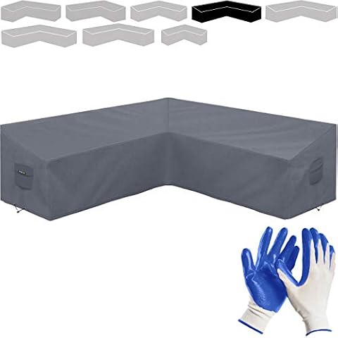 smartpeas L Shaped Outdoor Furniture Covers for Garden - Dimension 270x270x98 cm 70 - Grey Waterproof Cover for Patio Corner Sofa in L Shape - Plus: Garden Gloves Cover