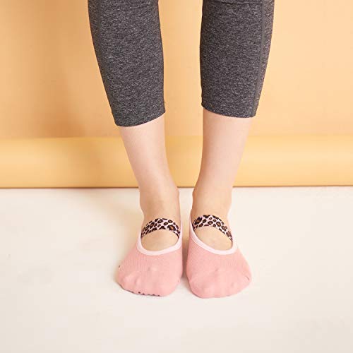 Aprilaugust Yoga Socks With Non Slip Grips & Leopard Strap, Perfect For Pilates, Barre, Ballet (Pink Leopard Strap (1Pair), Small) #TOP5