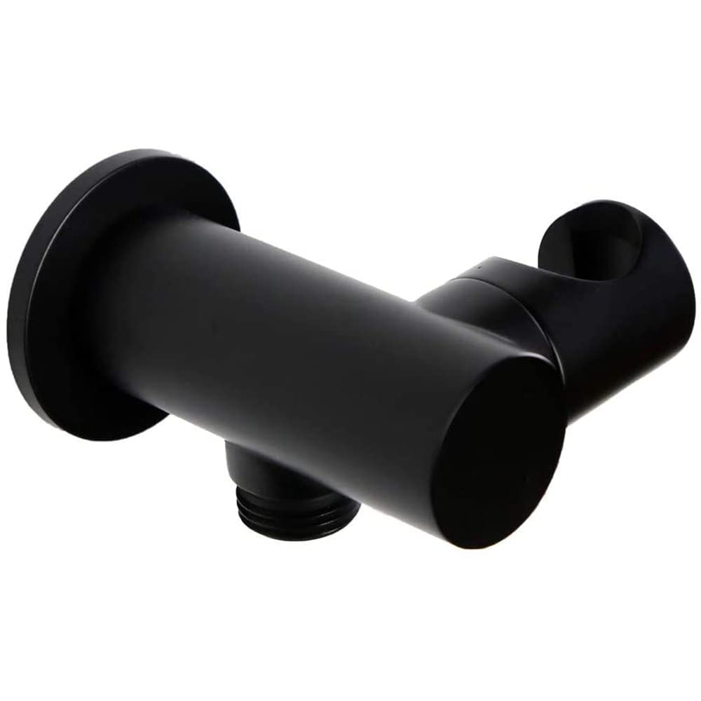 Łazienka Mosiężny 1/2" NPT Okrągły Przyłącze Ścienne Prysznicowe Złączka Wodna z Regulowaną Ręczną Głowicą Natryskową Uchwyt Uchwyt Węża Zasilanego Złączka Ścienna Matowa Czerń