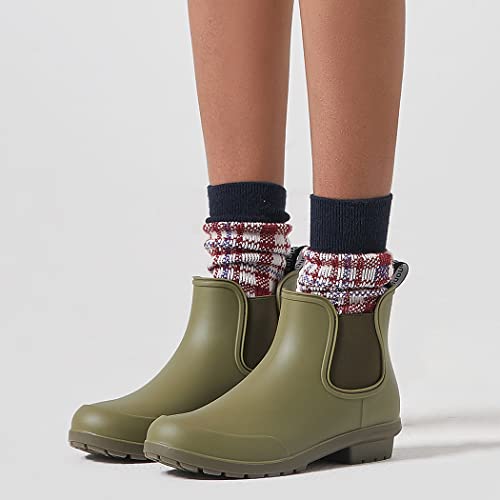 Planone Short Rain Boots For Women Waterproof Size 7 Olive Green Garden Shoes Anti-Slipping Chelsea Rainboots For Ladies Comfortable Insoles Stylish Light Ankle Rain Shoes Matte Outdoor Work Shoes #TOP3