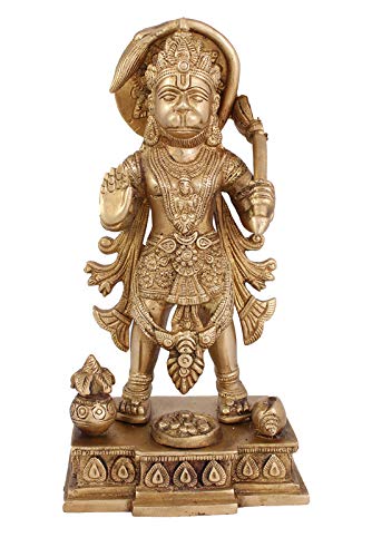 Arihant Craft® Hindu God Hanuman Idol Hand Work Showpiece – 25 cm (Brass, Gold)