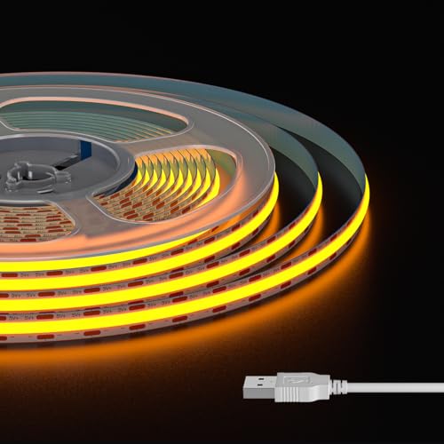 FCOB COB USB Bande LED 1m 320LEDs/m Orange FOB Dimmable Ruban Led DC5V IP30 CRI90+ Flexible haute densité pour rétroéclairage TV Armoire Home DIY...