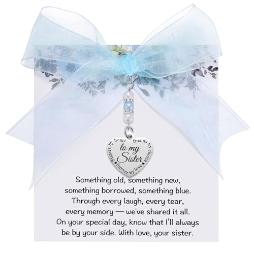 Image of MIXJOY Something Blue Gift for Bride, Wedding Day Bridal Blue Pearl Angel Wings Bouquet Garter Charm for Bride to Be