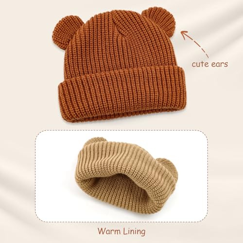 Toddler Boy Winter Hat Baby Knit Beanie Girl Warm Hats Kid Bear Ear Beanies for Cold Weather4