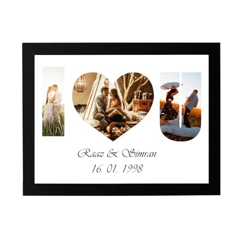 Image of Wood Personalized Collage Rectangular Wall Frames with Your Photo - Customizable Gift for Anniversary,Valentine's Day & Special Occasions - I Love You Frame for Loved Ones,8x10 Inch,Black