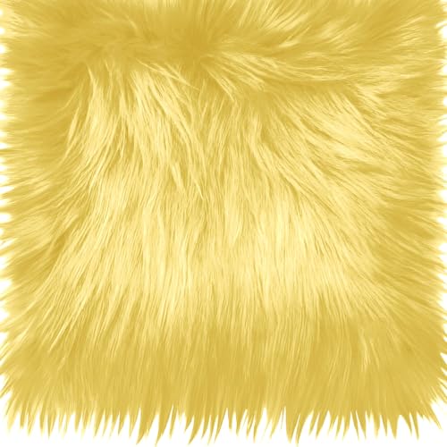 25x25CM Light Yellow Faux Fur Fabrics Square, Plush Fluffy Fuzzy