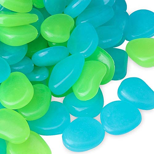 BeRicham 220Pcs Man-Made Glow in The Dark Garden Pebbles for Walkways, Decorations and Fish Tank, Christmas Decorations, Blue & Green