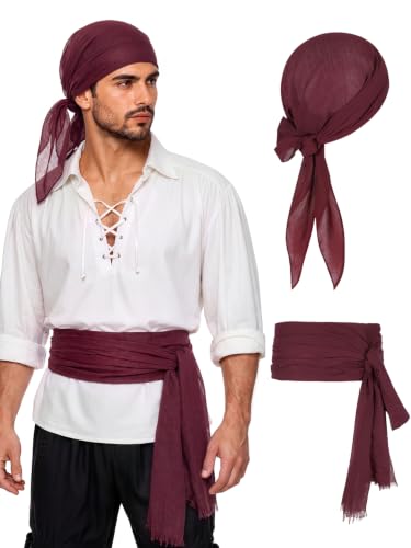 Pirate Bandana for Men Women, Pirate Hat Headband Head Scarf Wine Red