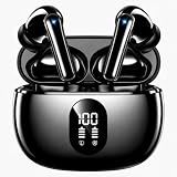 Wireless Earbuds Deep Bass Sound Ear Buds, Bluetooth 5.3 Headphones 48H Playtime, LED Display Earphones with Mic, IPX7 Waterproof Lightweight in-Ear Buds, Touch Control for iPhone TV Laptop Black