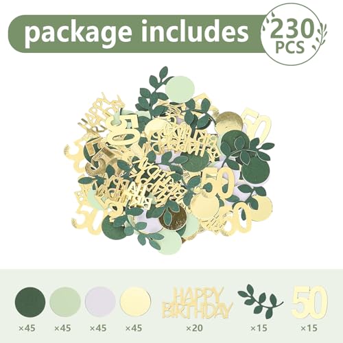 Image of Sage Green 50th Happy Birthday Confetti, 50th Birthday Table Decorations Scatter Green Gold Foil Cake Confetti Decorations for 50 Bday Women Men Party Decor 230 Pcs