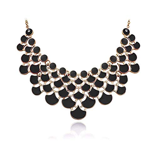 Chunky Acrylic Bib Statement Collar Necklace Fan- Shape Cluster Vintage Openwork Collar Necklace Teardrop Dangle Layered Bubble Bib Collar Costume Party Jewelry for Women Girls - Black