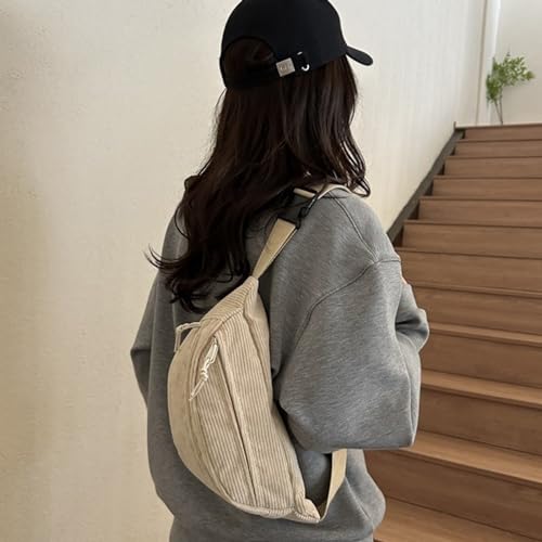BABYVIVA 2023 Gürteltasche für Damen, Cord-Bauchtasche, großes Fassungsvermögen, einfarbig, Gürteltasche, Brusttasche für Mädchen, vielseitige Umhängetasche (Khaki)