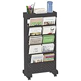 BYFU 6-Tier Movable Bookshelf Cart, Rolling File Storage Paper Organizer Mobile Bookcase with Wheels for Home Office Study Classroom, Black