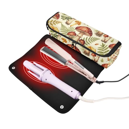 Bolsa de viaje resistente al calor para herramientas de cabello con cierre, impermeable y portátil, con patrón de hongo miniatura 2