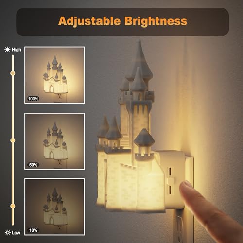 Image of JandCase Night Lights Plug into Wall, 3D Printed Castle Night Light | 3000K Plug in Nightlight with Dusk to Dawn Sensor, 0-100LM Adjustable Brightness for Rooms Bathroom Hallway